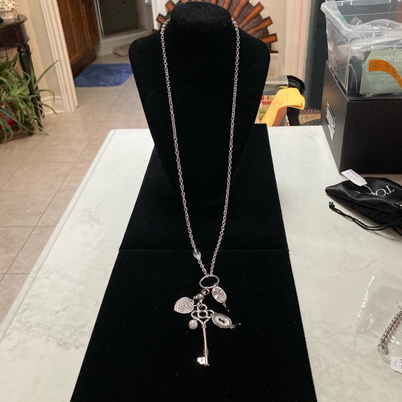 Multi-Charm long necklace Crystal, Glass Pearls, Howlite & Stainless Steel 32” - Picture 2 of 3